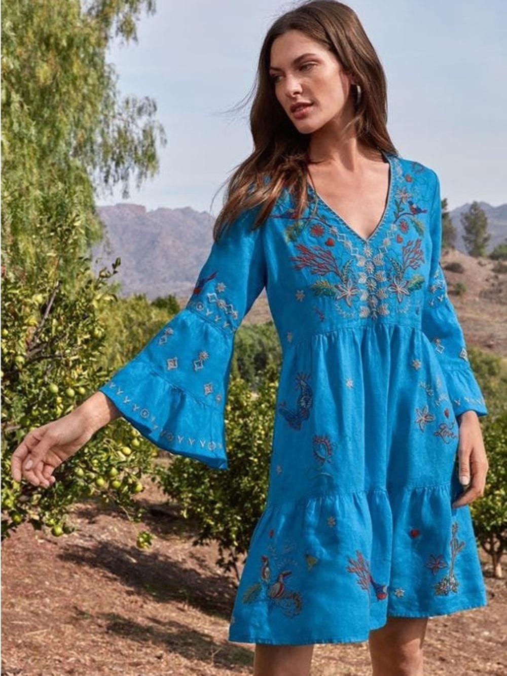 Johnny Was Linen Azure Blue Zoe Easy Tiered Dress - XL